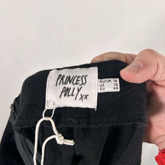 New Princess Polly Selby Mini Skirt Women's 12 Black Zip Back Linen Blend - Picture 5 of 5
